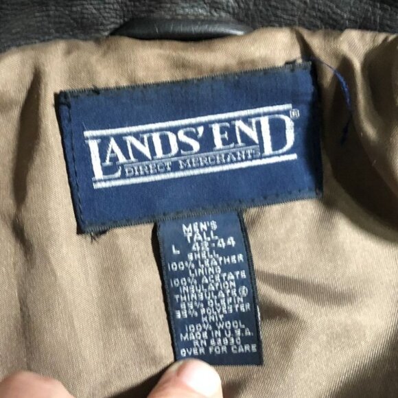 Lands' End Men's Leather Bomber Jacket Large Tall Full Zip Brown Collared - Picture 3 of 16